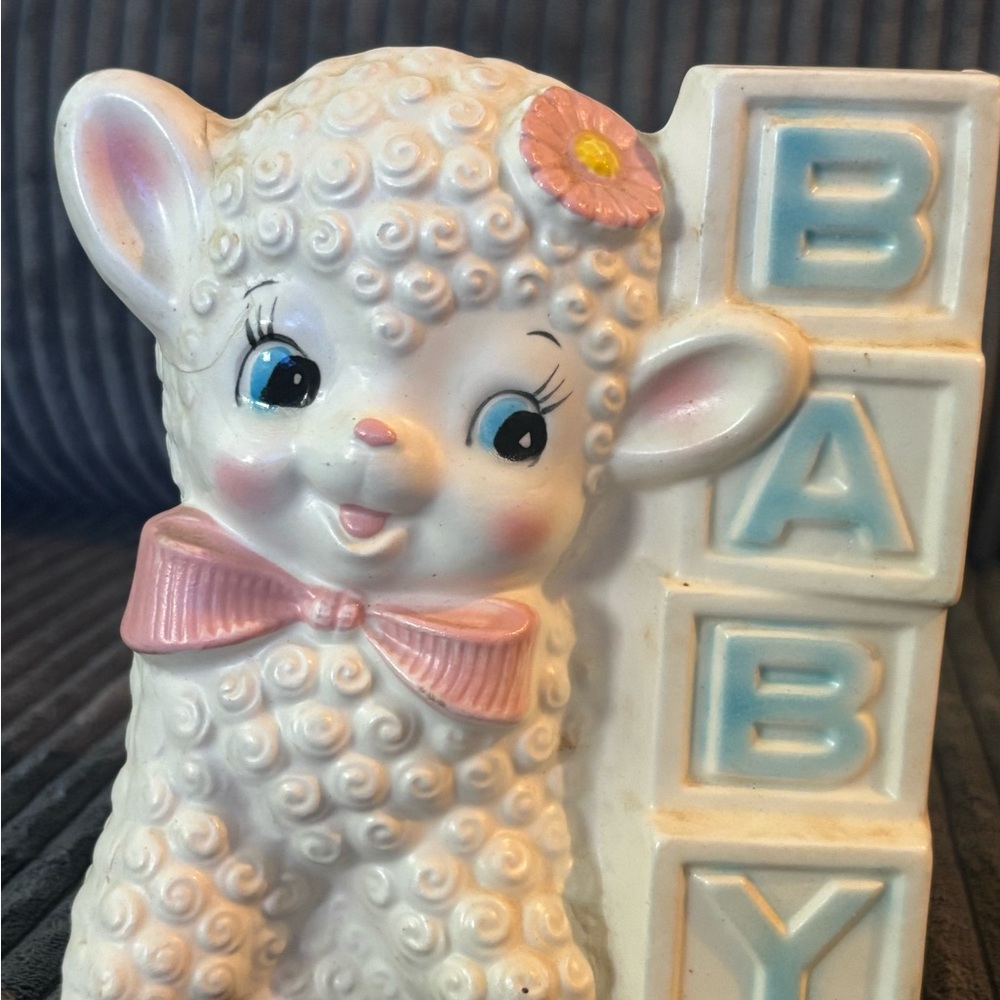 Vintage Baby Girl Pink Planter Rubens Japan Lamb Blocks